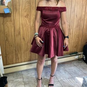 Over the Shoulder Burgundy Dress